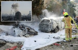 Irã lança novas ondas de mísseis contra Israel, 6 feridos em ataque em Tel Aviv Bombeiros extinguindo incêndio de carros queimados com espuma após ataques de mísseis em Tel Aviv.