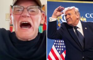 James Carville faz discurso obsceno contra Trump e admite que tem ‘síndrome de perturbação’ Um homem de óculos com a boca bem aberta e os braços estendidos enquanto o logotipo do Politicon aparece no canto inferior esquerdo.