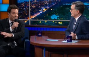 Jimmy Fallon canta balada de despedida para Stephen Colbert: ‘Antes de você ir, posso pegar um de seus Emmys?’ | Vídeo Eva Mendes, Ryan Gosling