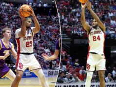 John’s esquenta com terreno de 3 pontos em sinal positivo do March Madness Zuby Ejiofor acerta uma cesta de 3 pontos durante a vitória do St. John's no primeiro turno em 20 de março de 2026.