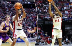 John’s esquenta com terreno de 3 pontos em sinal positivo do March Madness Zuby Ejiofor acerta uma cesta de 3 pontos durante a vitória do St. John's no primeiro turno em 20 de março de 2026.