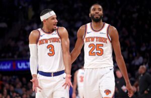 Josh Hart rebate críticas ‘injustas’ ao companheiro de equipe dos Knicks, Mikal Bridges Mikal Bridges (25) dos Knicks atira sobre Sharife Cooper (13) dos Wizards em 22 de março de 2026.