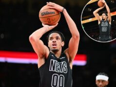 Josh Minott, do Nets, espera que a noite da carreira possa ser o primeiro alicerce para o futuro Josh Minott arremessa um lance livre durante sua noite de 24 pontos na derrota do Nets para o Hawks em 12 de março de 2026.