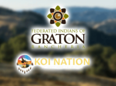 Juiz federal interrompe processo tribal sobre projeto de cassino disputado no norte da Califórnia Juiz federal interrompe processo tribal sobre projeto de cassino disputado no norte da Califórnia. Logotipos dos índios federados de Graton Rancheria e da nação Koi sobre a paisagem desfocada do norte da Califórnia, representando uma disputa tribal de cassino