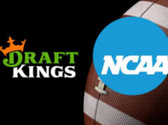 Juiz nega oferta da NCAA para bloquear o uso de marcas registradas DraftKings March Madness Logotipos DraftKings e NCAA no fundo do futebol ilustrando a disputa legal sobre o uso da marca registrada March Madness em processos de apostas esportivas. Juiz nega oferta da NCAA para bloquear o uso de marcas registradas DraftKings March Madness