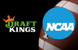 Juiz nega oferta da NCAA para bloquear o uso de marcas registradas DraftKings March Madness Logotipos DraftKings e NCAA no fundo do futebol ilustrando a disputa legal sobre o uso da marca registrada March Madness em processos de apostas esportivas. Juiz nega oferta da NCAA para bloquear o uso de marcas registradas DraftKings March Madness