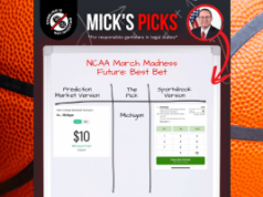 Kalshi e Gambling Is Not Investing entram em conflito por causa das apostas March Madness com o lançamento da campanha ‘Mick’s Picks’ Comparação de apostas do Mick's Picks March Madness mostrando as probabilidades futuras de Michigan no mercado de previsão de Kalshi versus a plataforma tradicional de apostas esportivas. Kalshi e Gambling Is Not Investing entram em conflito por causa das apostas March Madness com o lançamento da campanha 'Mick's Picks'