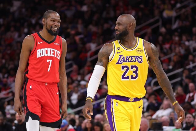 Kevin Durant and LeBron James during Rockets vs Lakers game