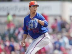 Kodai Senga do Mets mostrando sinais de boa forma com forte saída de primavera Kodai Senga, arremessando durante um jogo de treinamento de primavera anterior, lançou três entradas sem gols na derrota de exibição do Mets por 1 a 0 para os Marlins em 13 de março de 2026.
