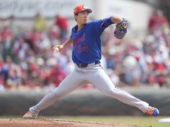 Kodai Senga encerra forte treinamento de primavera com outra largada sem gols para o Mets O arremessador do New York Mets, Kodai Senga (34), arremessa contra o St. Louis Cardinals no Roger Dean Chevrolet Stadium.