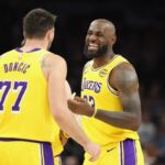 Lakers players Luka Doncic and LeBron James