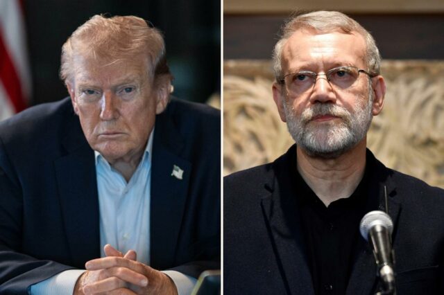 Ali Larijani, conselheiro sênior do líder supremo do Irã, Ali Khamenei, discursando em Beirute, no Líbano.