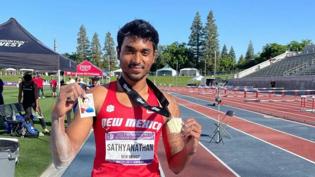 Lokesh Sathyanathan da Índia ganha ouro no salto em distância Lokesh Sathyanathan da Índia ganha ouro no salto em distância masculino no NCAA Indoor Championships 2026