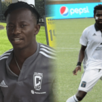A MLS emite proibições vitalícias a dois ex-jogadores por causa de escândalo de apostas. Imagem dividida mostrando Derrick Jones e Yaw Yeboah, dois jogadores de futebol profissionais ligados a uma investigação de apostas da MLS. À esquerda, um jogador com uma blusa cinza de treinamento do Columbus Crew está sentado ao ar livre durante uma entrevista. À direita, outro jogador com uniforme branco do Bethlehem Steel FC controla a bola durante uma partida, com um anúncio da Pepsi visível ao fundo do estádio.