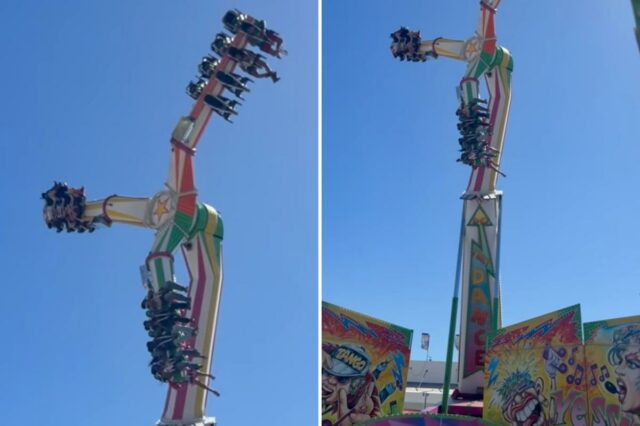 Mau funcionamento do passeio no Houston Rodeo deixa pessoas penduradas Mau funcionamento do passeio no Houston Rodeo deixa pessoas penduradas no ar por vários minutos