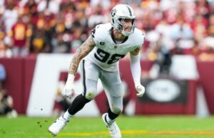 Maxx Crosby emocionado por retornar aos Raiders enquanto as questões comerciais surgem: ‘Execute essa merda’ Maxx Crosby nº 98 do Las Vegas Raiders ataca o passador durante um jogo de futebol americano da NFL contra o Washington Commanders no Northwest Stadium em 21 de setembro de 2025 em Landover, Maryland.