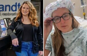 Médico que fez abdominoplastia na mãe do TikTok que morreu ‘lutando para entender’ o que aconteceu Mulher com bata de hospital e touca de banho, segurando os óculos.