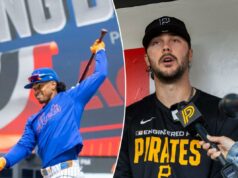 Mets revela escalação do Dia de Abertura para enfrentar Paul Skenes do Pirates O Infielder do New York Mets, Francisco Lindor, se aquece com um taco durante um treino.