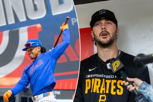 Mets revela escalação do Dia de Abertura para enfrentar Paul O Infielder do New York Mets, Francisco Lindor, se aquece com um taco durante um treino.