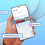 Samsung Galaxy S26 em azul celeste com uma planta