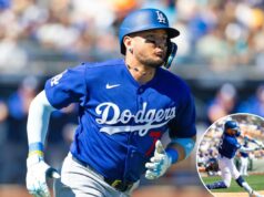 Miguel Rojas, dos Dodgers, nunca testou positivo para esteróides, mas quer um pedido de desculpas O jogador de campo do Los Angeles Dodgers, Miguel Rojas, acerta uma bola de beisebol durante um jogo de treinamento de primavera.