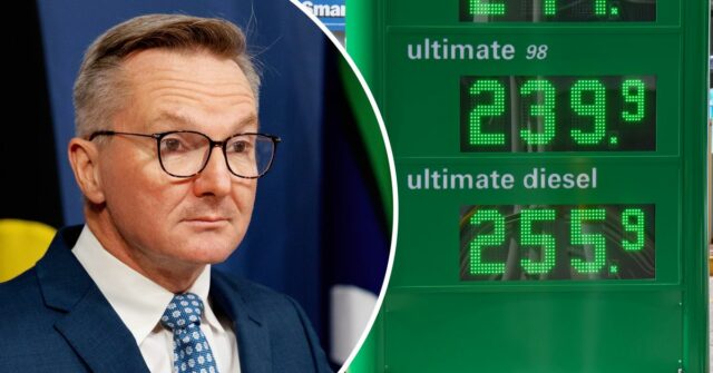 SMH PRIMEIRO. Chris Bowen MP fala aos repórteres numa conferência de imprensa para discutir questões de abastecimento de gasolina e diesel relacionadas com o conflito em curso no Irão. 13 de março de 2026. Foto: Max Mason-Hubers