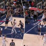 Mohamed Diawara enterra Nic Batum durante o jogo Knicks-Clippers em 9 de março de 2026.