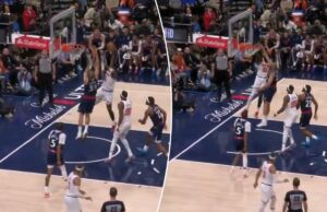 Mohamed Diawara, do Knicks, posteriza Nic Batum – que ele cresceu assistindo – com enterradas violentas Mohamed Diawara enterra Nic Batum durante o jogo Knicks-Clippers em 9 de março de 2026.