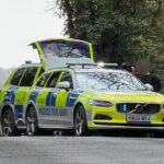 Este é o momento em que um menino de 15 anos é preso por policiais armados depois que uma adolescente é esfaqueada na escola