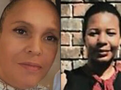 Morto pelo mesmo agressor: famílias exigem respostas Elise Skillen e Savannah Holm-Aderemi estão sentadas uma ao lado da outra, numa sala revestida de painéis, com uma luz amarela brilhando contra a parede. Skillen está vestindo uma jaqueta jeans e Holm-Aderemi está com uma jaqueta vermelha e um lenço estampado no pescoço. Ambos usam fitas rosa em homenagem a Fiona Holm