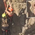 Mulher de biquíni é salva em um resgate ousado depois de ficar pendurada em um penhasco traiçoeiro de São Francisco