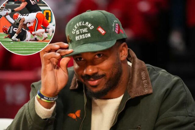 Myles Garrett, do Cleveland Browns, usando um 