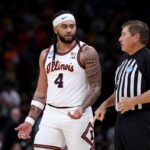 Illinois player Kylan Boswell at game against Iowa in NCAA Tournament