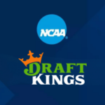Logotipos da NCAA e DraftKings exibidos em meio a um processo de marca registrada sobre a disputa de apostas no March Madness