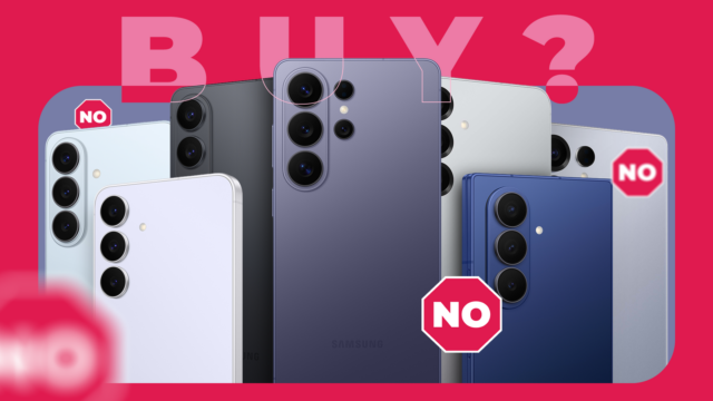 Não compre isso! 5 razões pelas quais você não deve Um Galaxy S26 ao lado de um Galaxy S25, exibido diagonalmente com cifrões verdes flutuantes no fundo.