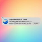 Não sou fã do macOS 26 – veja como bloquear alertas ou fazer downgrade | A imagem mostra uma captura de tela do prompt de atualização em um fundo colorido