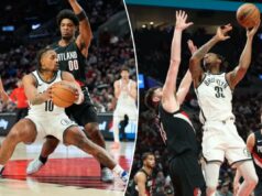 Nets sofrem derrota dos Trail Blazers pela oitava derrota consecutiva enquanto a corrida de tanques fica ainda mais acirrada Nic Claxton, pivô do Brooklyn Nets, chuta sobre Donovan Clingan, pivô do Portland Trail Blazers.