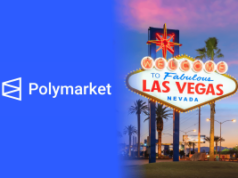 Nevada pressiona tribunal de apelações para rejeitar pedido de pausa na oferta da Polymarket Nevada se opõe ao atraso no recurso da Polymarket no tribunal. Logotipo da Polymarket ao lado da placa Welcome to Fabulous Las Vegas Nevada, destacando a batalha legal sobre as regulamentações de jogos de azar do mercado de previsão on-line