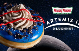 O Artemis II Donut de Krispy Kreme está pronto para decolar. Veja novo item. Na foto está o Artemis II Donut de edição limitada da Krispy Kreme.