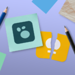 Homem trabalhando em um laptop ao lado de um grande logotipo 3D do Google Keep e de uma lista de verificação flutuante.