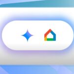 Logotipo do Google Home brilhando em um fundo escuro com ícones de Gêmeos ao seu redor.