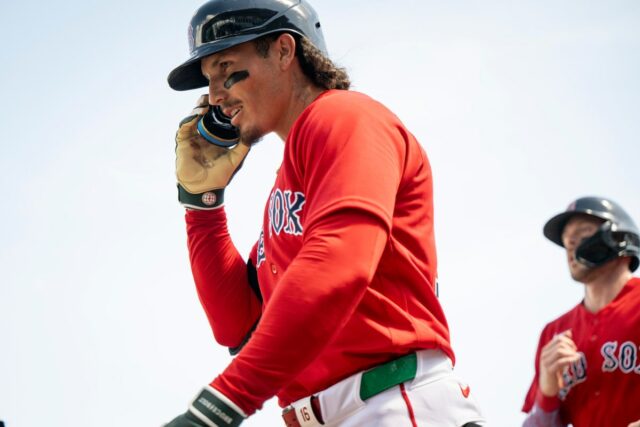 Jarren Duran of the Red Sox celebrates a home run amid trade rumors.