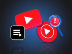 O YouTube tem um problema de playlist do qual ninguém fala Logotipo do Spotify em frente a um logotipo vermelho rachado do YouTube Music contra um fundo de ondas sonoras.