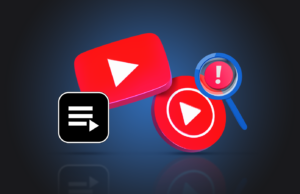O YouTube tem um problema de playlist do qual ninguém fala Logotipo do Spotify em frente a um logotipo vermelho rachado do YouTube Music contra um fundo de ondas sonoras.