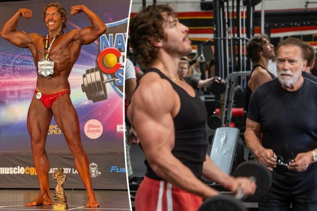 O filho sósia de Arnold Schwarzenegger, Joseph Baena, vence a O filho sósia de Arnold Schwarzenegger, Joseph Baena, vence a primeira competição de fisiculturismo