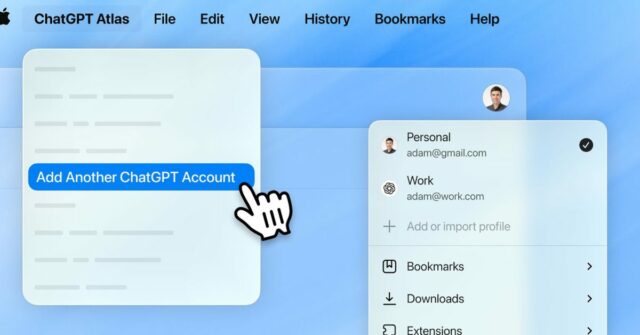 O navegador Atlas da OpenAI adiciona suporte para várias contas ChatGPT
