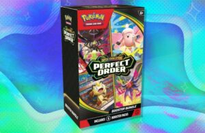 O pacote Pokémon TCG Perfect Order Booster está próximo do preço de mercado no Walmart – compre agora por US$ 42,99 O Pokémon TCG: Mega Evolution - Pacote Perfect Order Booster em um fundo branco