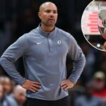 Jordi Fernandez, técnico do Brooklyn Nets, reage a uma jogada durante um jogo da NBA.