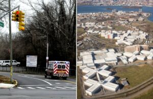 O preso do segundo Riker morre em menos de uma semana Uma ambulância se afasta da placa de entrada para Rikers Island, que exibe