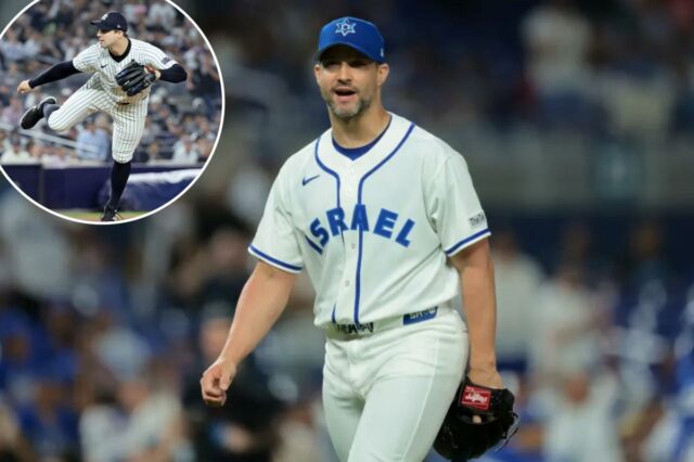 O arremessador israelense Tommy Kahnle (43) olha para o apanhador CJ Stubbs (não na foto) após o jogo contra a Nicarágua no LompDepot Park.